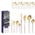Detailed view of pink and gold 24-piece stainless steel cutlery set with gift box - 24-Piece Set (Gift Box) / Pink Gold