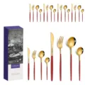 Detailed view of 24pcs gold and red stainless steel cutlery set with packaging box - 24-Piece Set (Gift Box) / Rose Gold Red