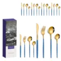 Premium 24-piece gold stainless steel cutlery set with blue handles and elegant gift box - 24-Piece Set (Gift Box) / Blue Gold