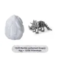 3D εκτυπωμένο αυγό δράκου 10cm και σκελετός τρικεράτοπα 12cm σε ασημί χρώμα - Σετ Αυγού Τρικεράτοπα / Σατέν Ασημί