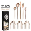Premium 20-piece rose gold stainless steel cutlery set with elegant gift box packaging - Rose gold -20 piece set