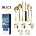 Premium 36-piece golden stainless steel cutlery set with gift box for 6 people service - 36 Pieces Set / Gold