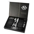 Service de couverts en acier inoxydable poli dans un coffret cadeau noir élégant - Ensemble de 48 pièces / Argent