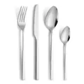 Modern four-piece polished stainless steel flatware set with minimalist square handles - Silver
