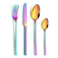 Detailed macro view of 4-piece rainbow stainless steel cutlery set with square handles - AB Color
