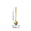 Golden flower shaped stainless steel dessert spoon shown with dimensions and weight details - Rose (Short) / Gold