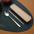 Minimalist stainless steel spoon and chopsticks set with wheat straw storage box - Korean Style Pure Silver / 410 2-Piece Set (With Box)