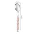 Elegant stainless steel dessert spoon with pink pearl ceramic handle, 19.5cm length - 410 Dinner Spoon / Pearl Pink