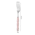 Premium stainless steel dessert fork with pink pearl handle, 19.5cm length, 48g weight. - 410 Dinner Fork / Pearl Pink