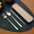 3-piece portable stainless steel cutlery set with case for outdoor and student use - Korean Style Pure Silver / 410 3-Piece Set (With Box)