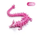 Bewegliche 3D-gedruckte Kristall-Drachenfigur in perlmuttrosa glänzender Farbe - 22cm Größe / Künstliche Perle Rosa