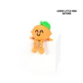 3D printed orange lemon character ornament with flexible legs sitting on a cube - Lemon Man / Autumn Collection