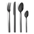 Professional matte black stainless steel flatware set with minimalist square handles - Black
