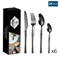Detailed close-up of 24pcs black matte stainless steel cutlery set presented with gift box - 24-Piece Set / Black