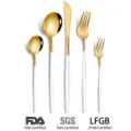 Elegant 5-piece stainless steel cutlery set featuring luxury gold finish and white handles - Five-Piece Set / Platinum