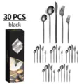 Elegant 30-piece black stainless steel cutlery set includes knives forks and spoons - Black -30 piece set