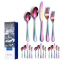 Rainbow stainless steel cutlery set with spoons forks knives and gift packaging box - 20-Piece Set / AB Color