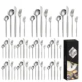 Elegant 40-piece silver stainless steel cutlery set including premium black gift box - Silver - 40-piece Set