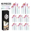 40-piece iridescent rainbow stainless steel cutlery set with black gift box packaging - Phantom -40-piece set