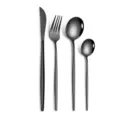 Macro detail of black stainless steel cutlery set with matte finish against white background - Four-Piece Set / Black