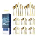 40-piece gold stainless steel cutlery set with elegant gift box packaging detail - 40pcs Set / Gold