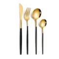 Elegant gold and black stainless steel cutlery set including knife, fork and spoons - Four-Piece Set / Black & Gold
