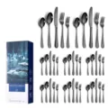 40-piece matte black stainless steel flatware set shown with luxury gift box packaging - 40pcs Set / Black