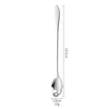 Stainless steel skull dessert spoon with 19.5cm long handle for coffee and ice drinks - Silver