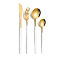 Detail view of a 4-piece gold and white stainless steel Portuguese style cutlery set. - Four-Piece Set / Platinum