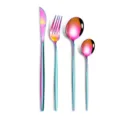 Close-up of 4-piece stainless steel cutlery set with vibrant rainbow metallic finish. - Four-Piece Set / AB Color