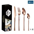 Premium 16-piece rose gold stainless steel cutlery flatware set with luxury black gift box - 16-Piece Set / Rose Gold