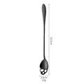 Creative black stainless steel skull spoon with long handle for coffee and dessert - Black