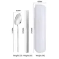 Stainless steel spoon and chopsticks set with portable white storage case details - Silver-Two Piece Set