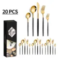20-piece stainless steel cutlery set in elegant gold and black finish with gift box - Black gold -20 piece set