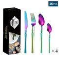 16-piece iridescent rainbow stainless steel cutlery set including steak knives and forks - 16-Piece Set / AB Color