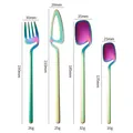 Rainbow stainless steel hanging cutlery set with detailed dimensions and weight specifications - Four-Piece Set / AB Color