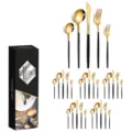 30-piece gold and black stainless steel cutlery set with premium gift box packaging - Black gold -30 piece set