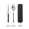 Stainless steel spoon and chopsticks set with a black portable storage travel case - Black Silver-Two Piece Set