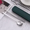 304 stainless steel portable spoon and chopsticks set with a dark green storage box - 2-Piece Set (Spoon/Chopsticks) / 304 Stainless Steel / Green Case