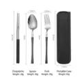 Portable stainless steel cutlery set with black handles and a compact storage case - Black Silver-Three Piece Set