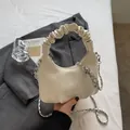 Elegant cream pleated cloud handbag with a silver chain crossbody strap for women - No Pendant / Off White