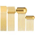 24-piece elegant gold stainless steel cutlery set with Portuguese style slim handles - 24-Piece Set (OPP Bag) / Gold