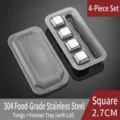 4er-Set 304 lebensmittelechte Edelstahl-Eiswürfel mit Box und Zange - Mit Etui und Zange / 4er-Pack