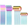 Complete 24-piece iridescent stainless steel cutlery set with Portuguese style design - 24-Piece Set (OPP Bag) / AB Color