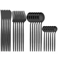 24-piece matte black stainless steel cutlery set, Portuguese style flatware service for 6 - 24-Piece Set (OPP Bag) / Black