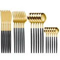 24-piece gold and black stainless steel cutlery set with elegant matte finish - 24-Piece Set (OPP Bag) / Black & Gold