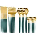 Elegant 24-piece gold and dark green stainless steel cutlery set, Portuguese style - 24-Piece Set (OPP Bag) / Green Gold