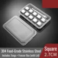 10er-Set quadratische Eiswürfel aus 304 lebensmittelechtem Edelstahl mit Zange und Deckel - Mit Etui und Zange / 10 Stück Packung