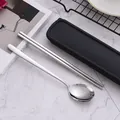 Stainless steel portable cutlery set including spoon and chopsticks with black storage case - 2-Piece Set (Spoon/Chopsticks) / 304 Stainless Steel / Black Case