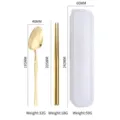 Portable gold stainless steel cutlery set with spoon, chopsticks and white storage case - Gold-Two Piece Set